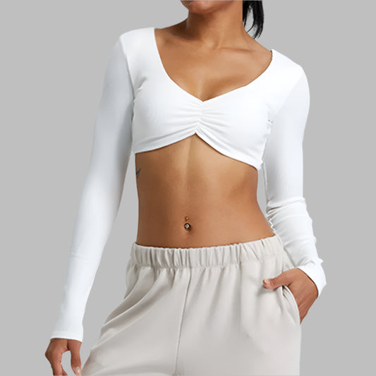 Ribbed Long Sleeve yoga gym workout crop top