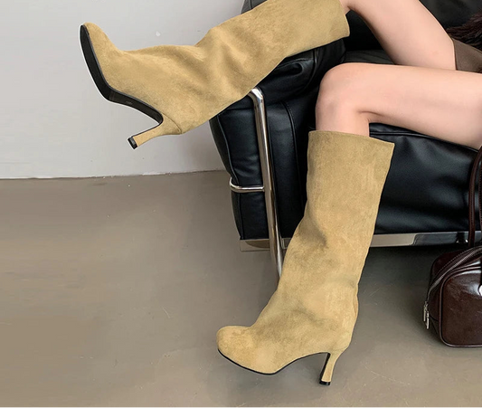 Square Toe Slip On Knee High women's Boots