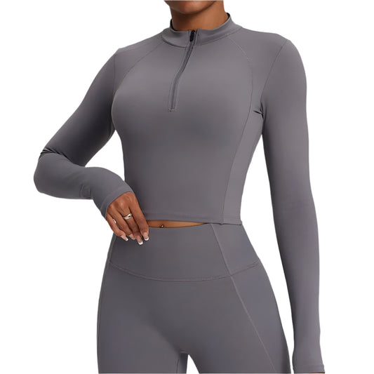 Zipper Long Sleeved Outdoor Running Fitness Top