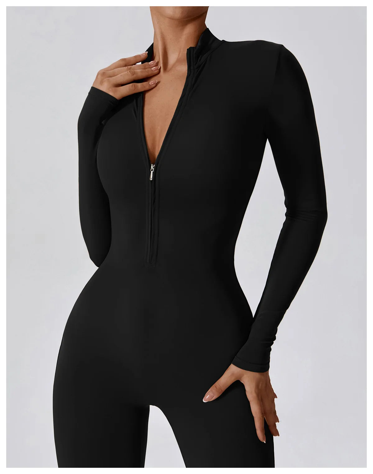 Zipper long sleeve Elastic One-Piece gym workout Bodysuit
