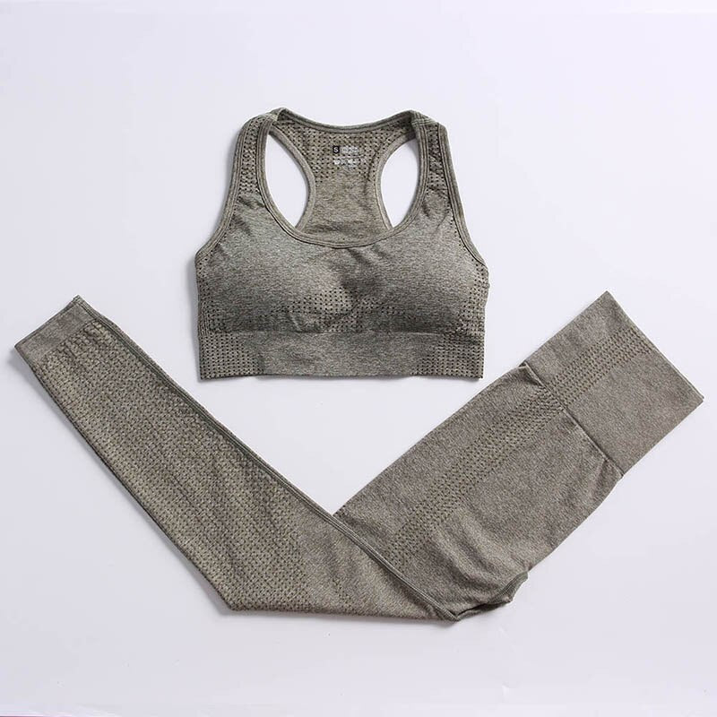 Women Vital Seamless Yoga Set khaki green bra set