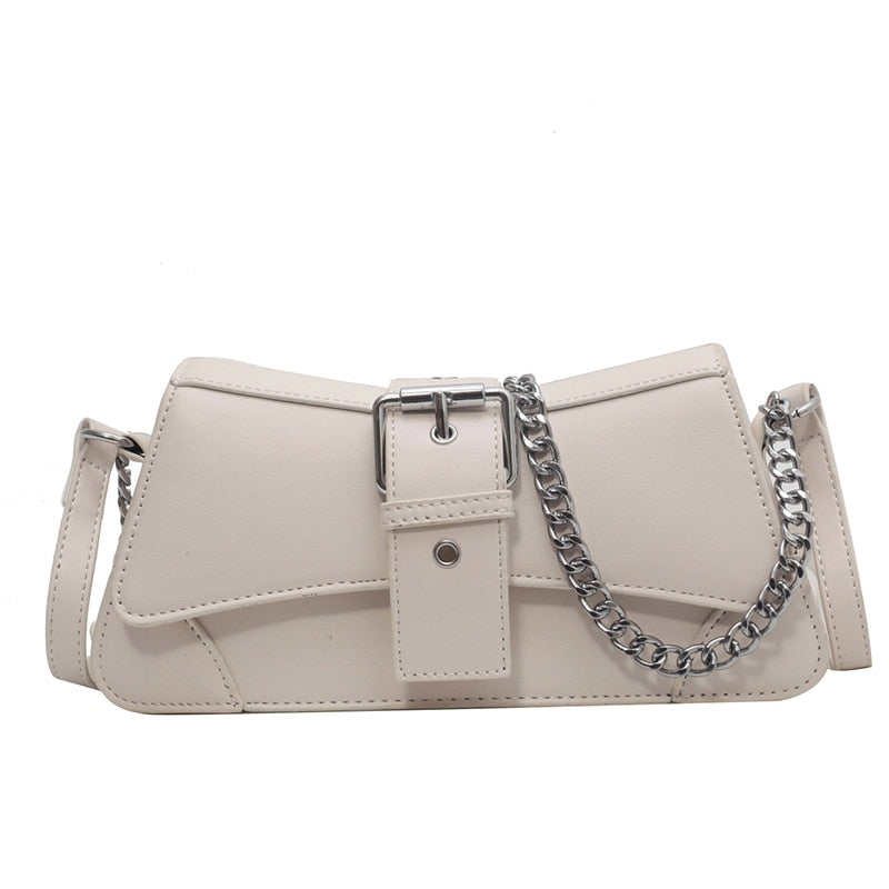 Women Chain Shoulder Side Bag White 25CMX10CMX8.5CM