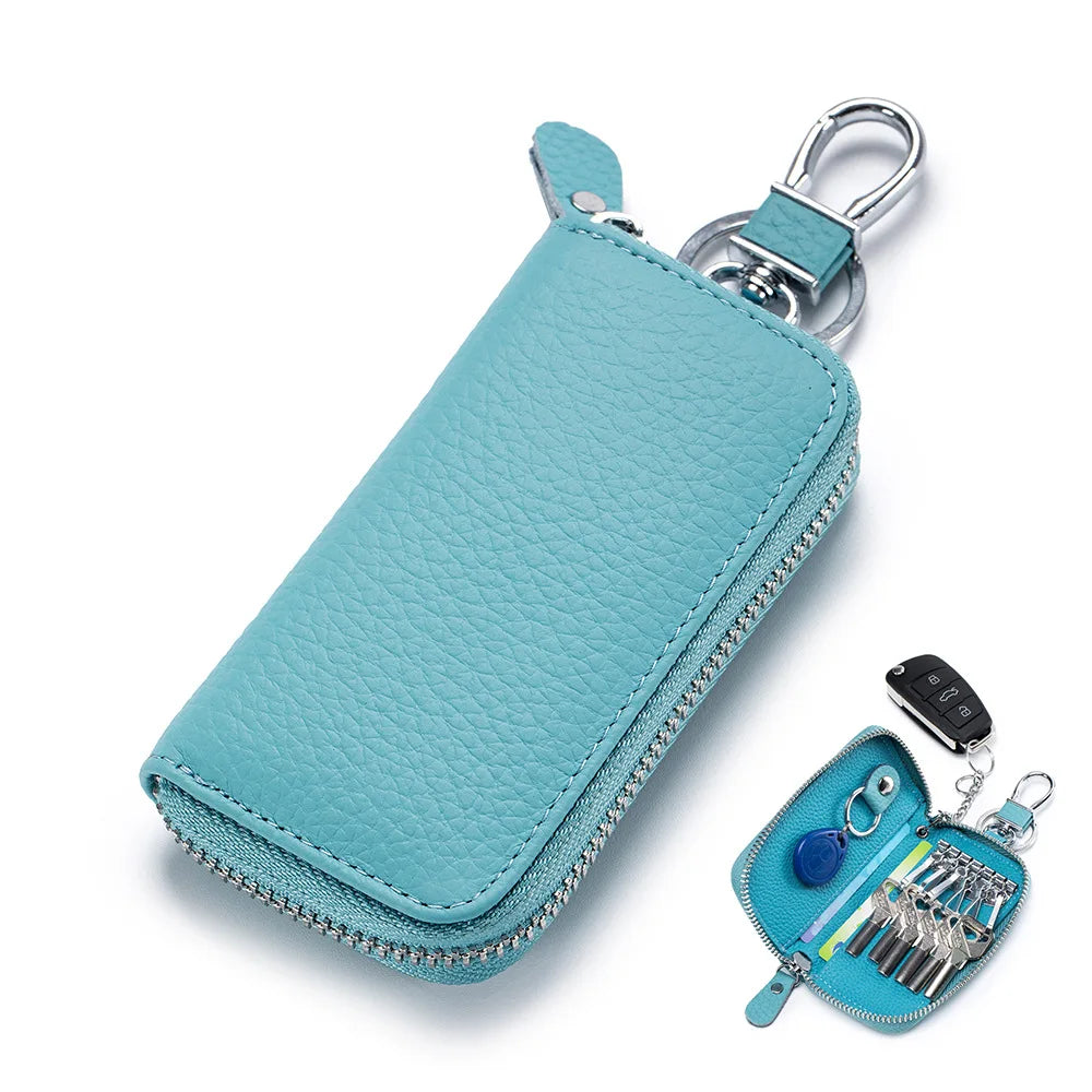 Multifunctional Zipper leather Key Case sky blue