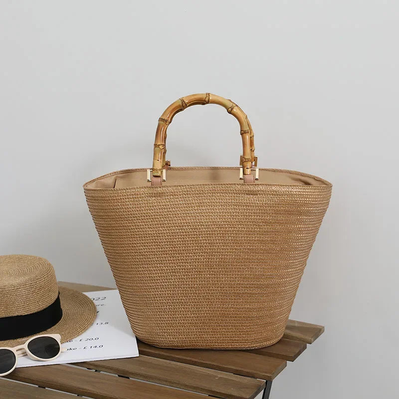 Large Capacity French Style Straw Woven Tote Bag