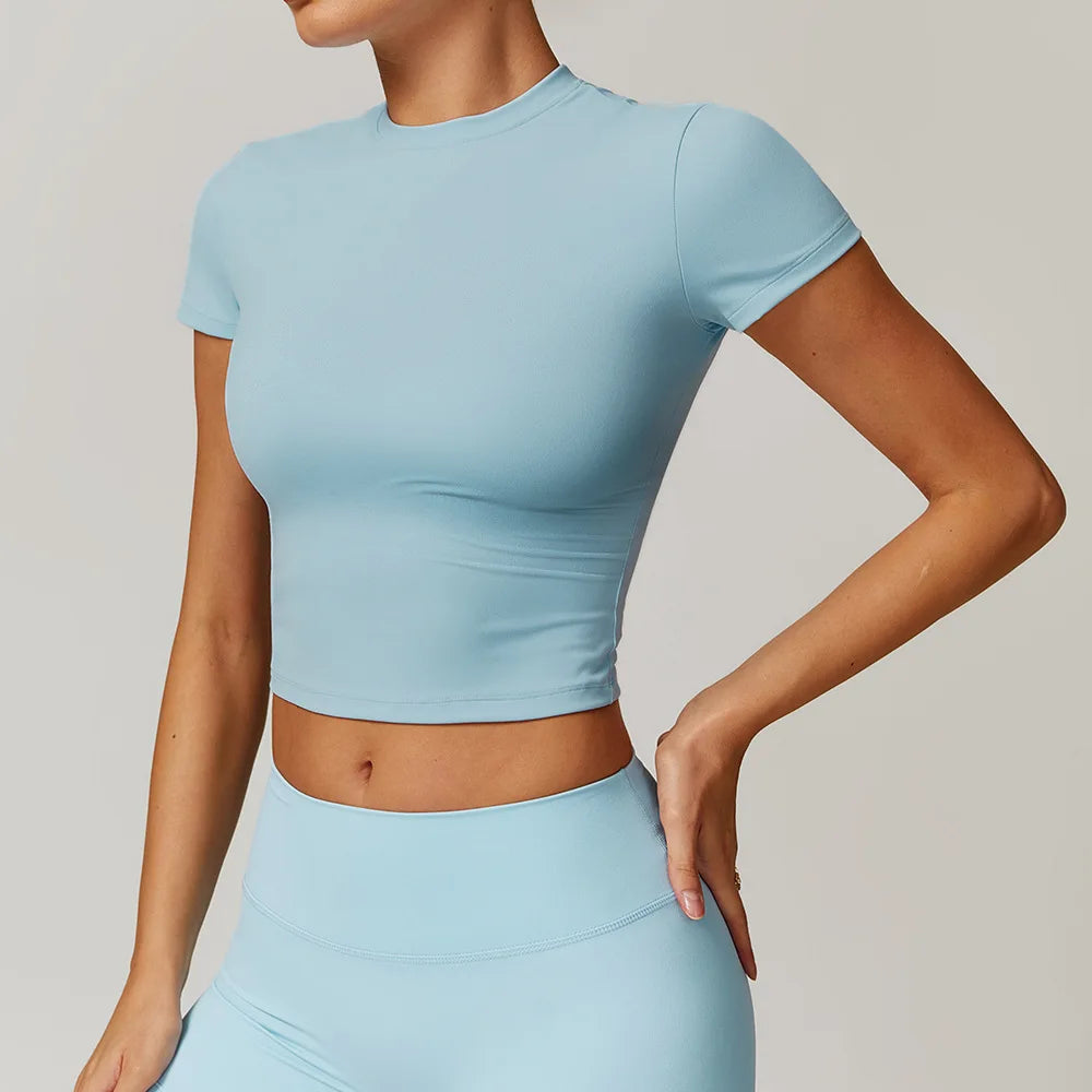 Short Sleeve round neck Yoga Gym Top Sky Blue
