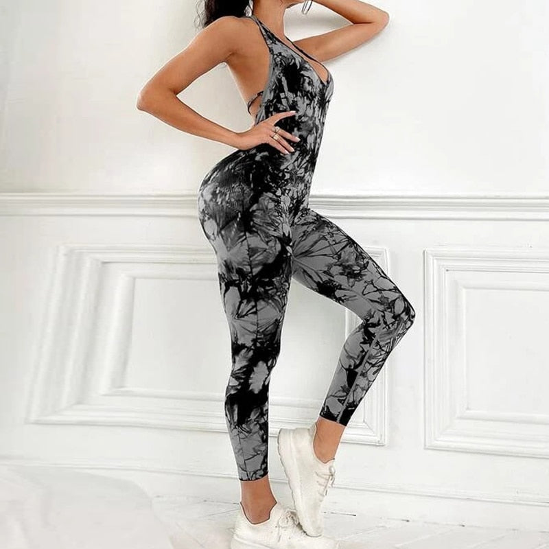 Women's Tracksuits Backless Yoga Set Jumpsuitgrey