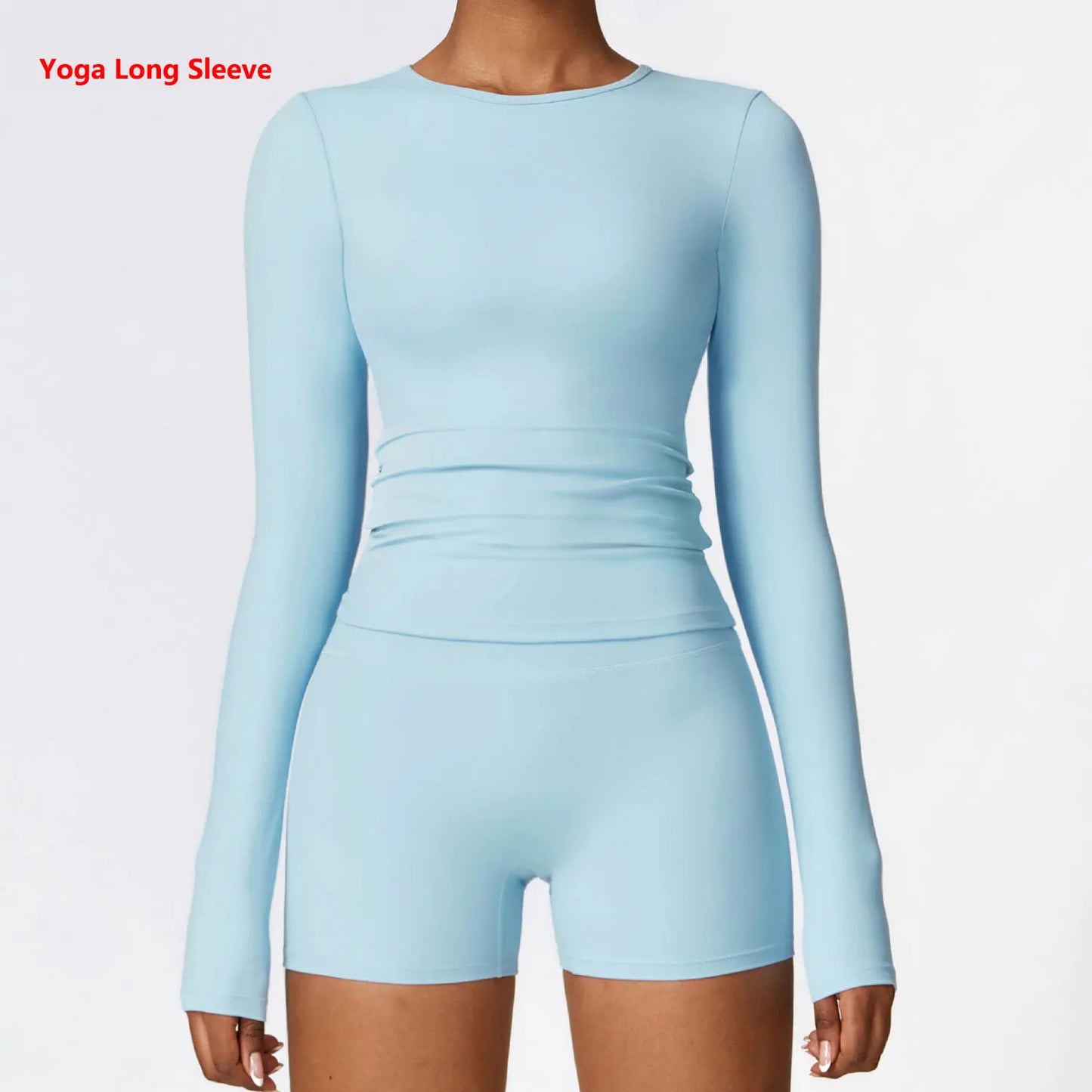 Long Sleeve round neck Running Fitness Gym crop top Sky Blue