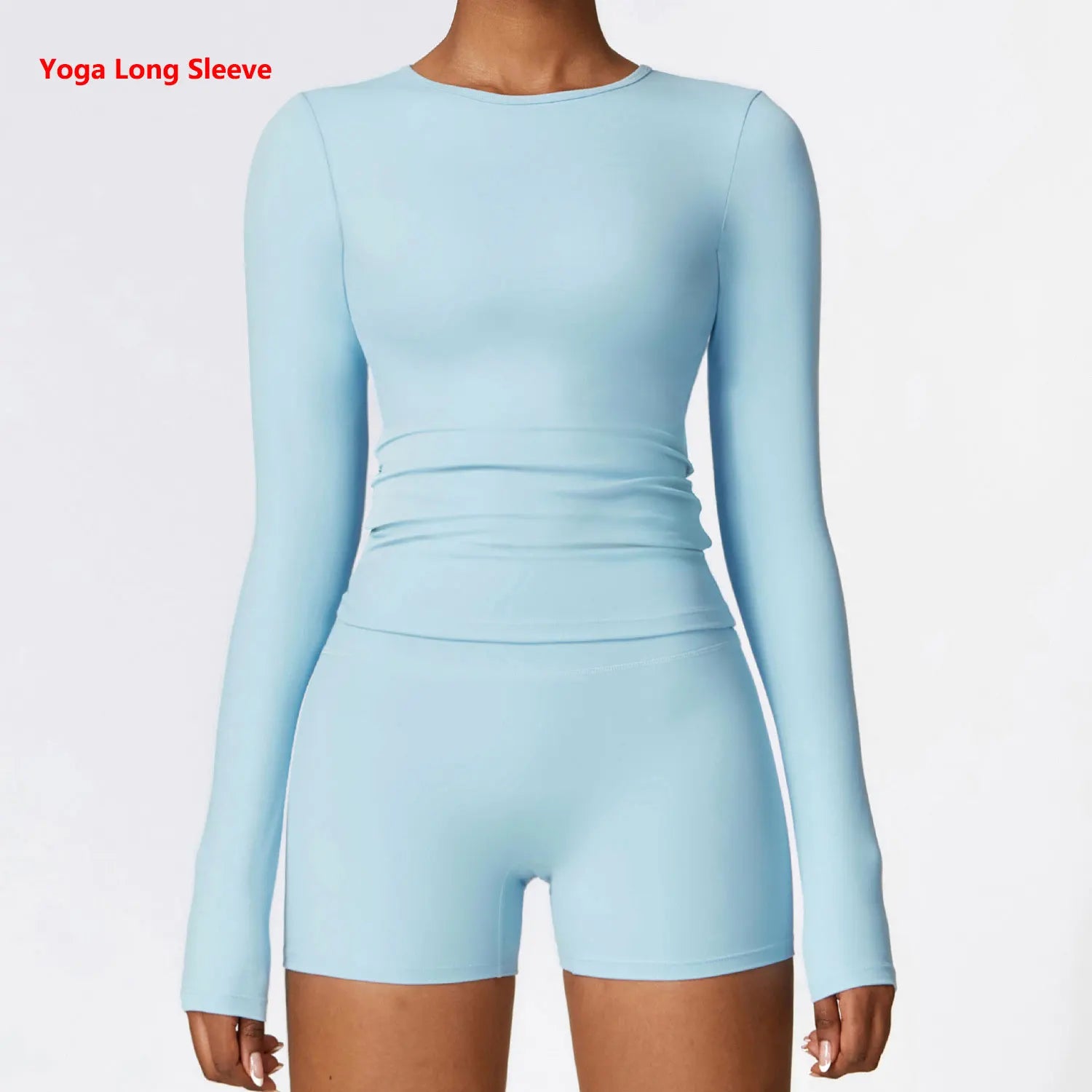 Long Sleeve round neck Running Fitness Gym crop top Sky Blue