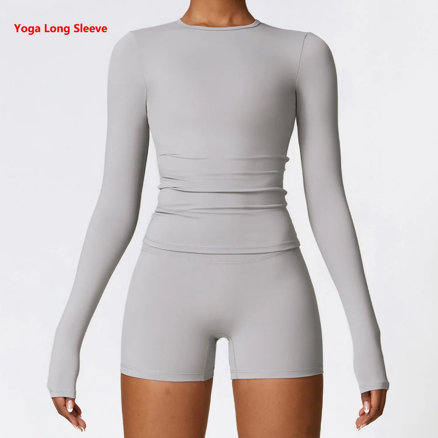 Long Sleeve round neck Running Fitness Gym crop top Frost Grey