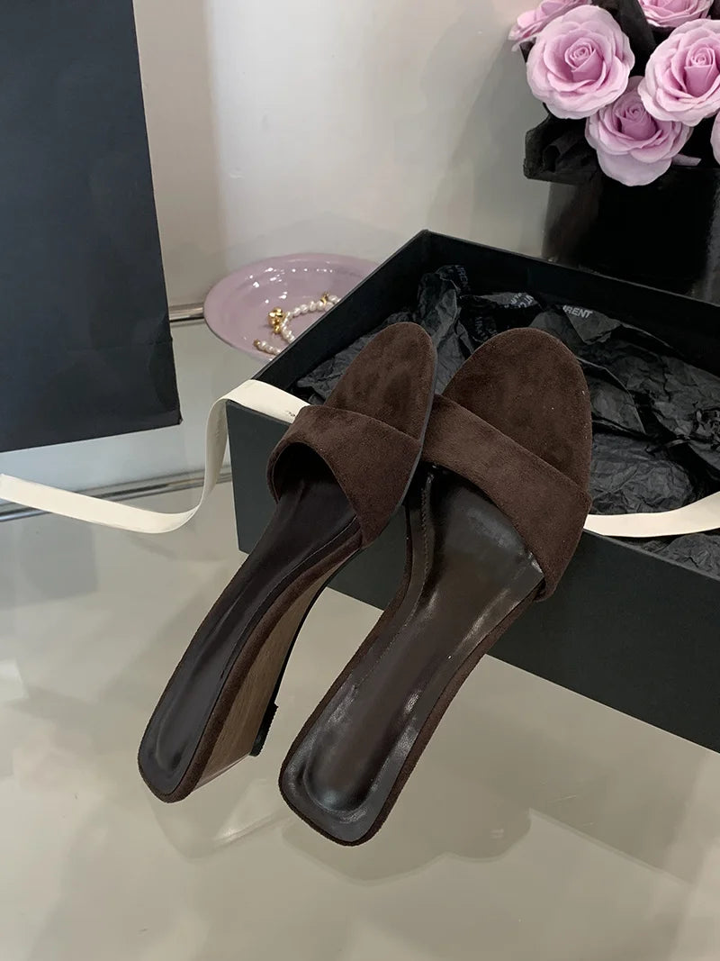 Narrow Band suedette low Wedge Sandals