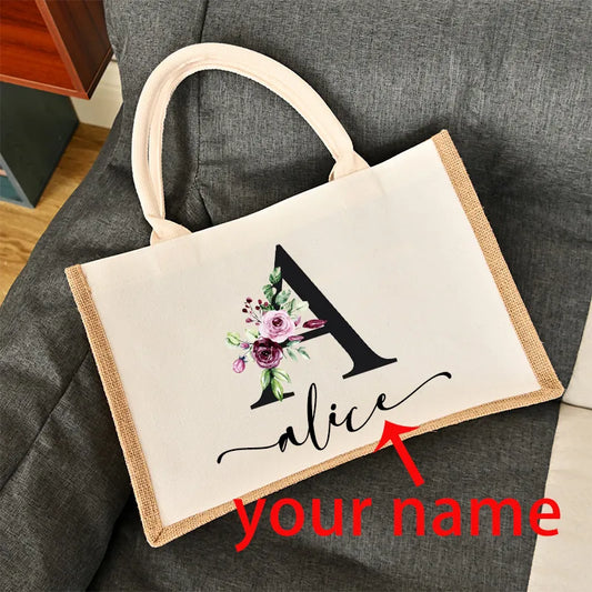 New Custom Name Burlap Tote Bags