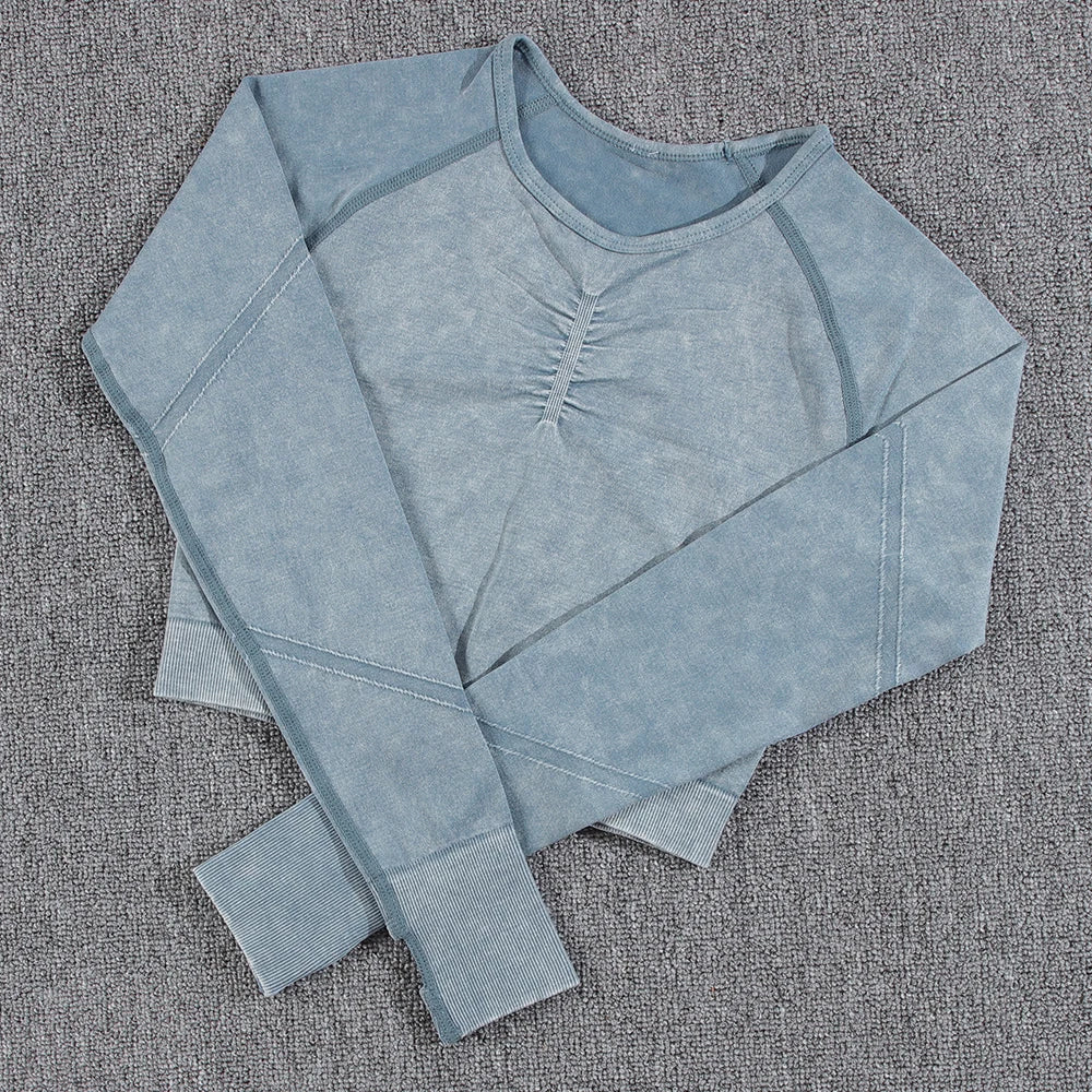 2 piece Gym Workout Yoga seamless high waist Set blue top