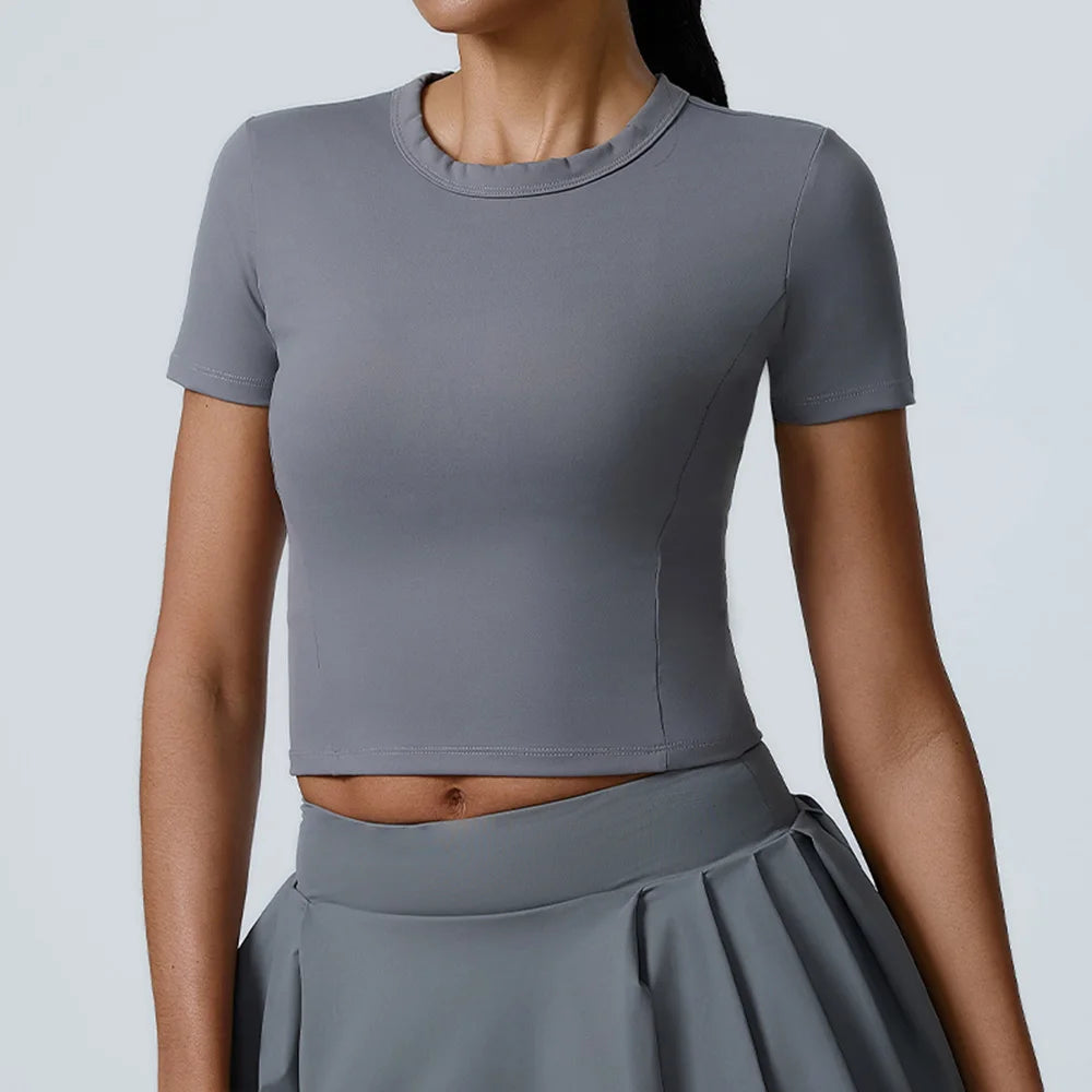 Workout Short Sleeve Yoga gym top Titanium ash