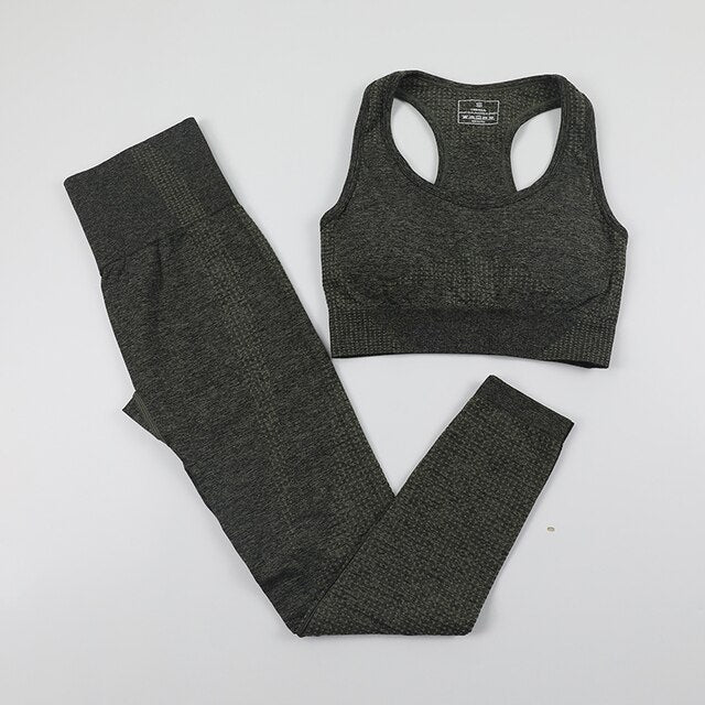 Women Vital Seamless Yoga Set dark green bra set