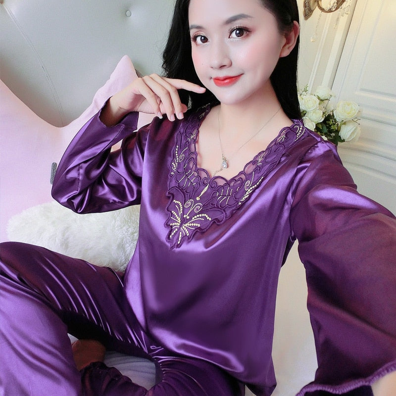 New Plus Size Satin Pajamas Set