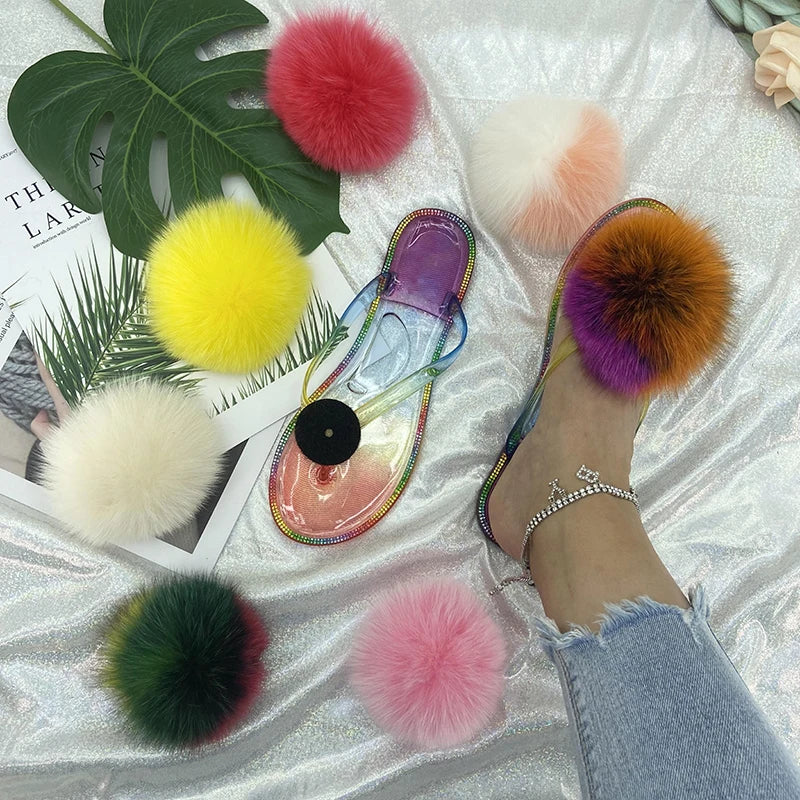 Furry Pom Pom Slipper Sandals