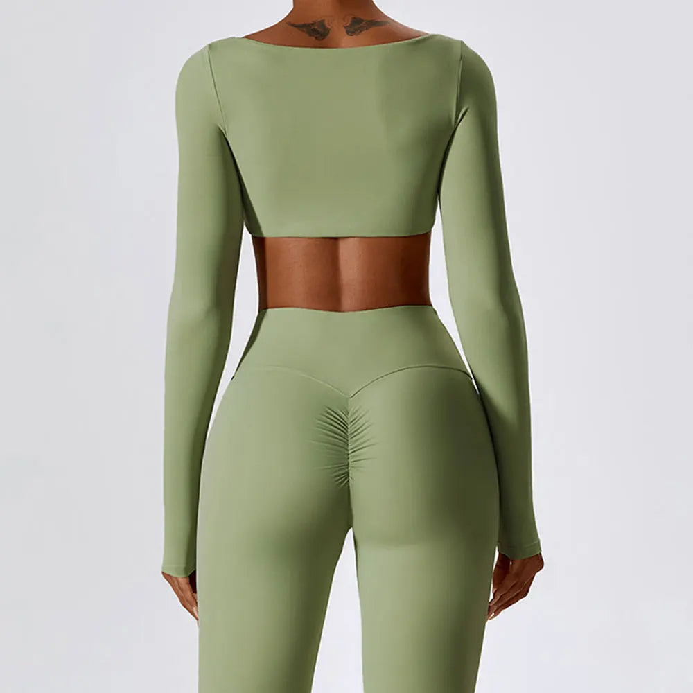 Long Sleeve square neck Workout Gym Top