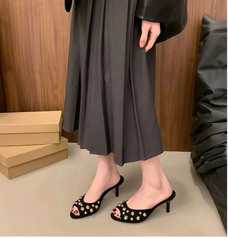 Open Toe Slip-On Dress metal Sandals