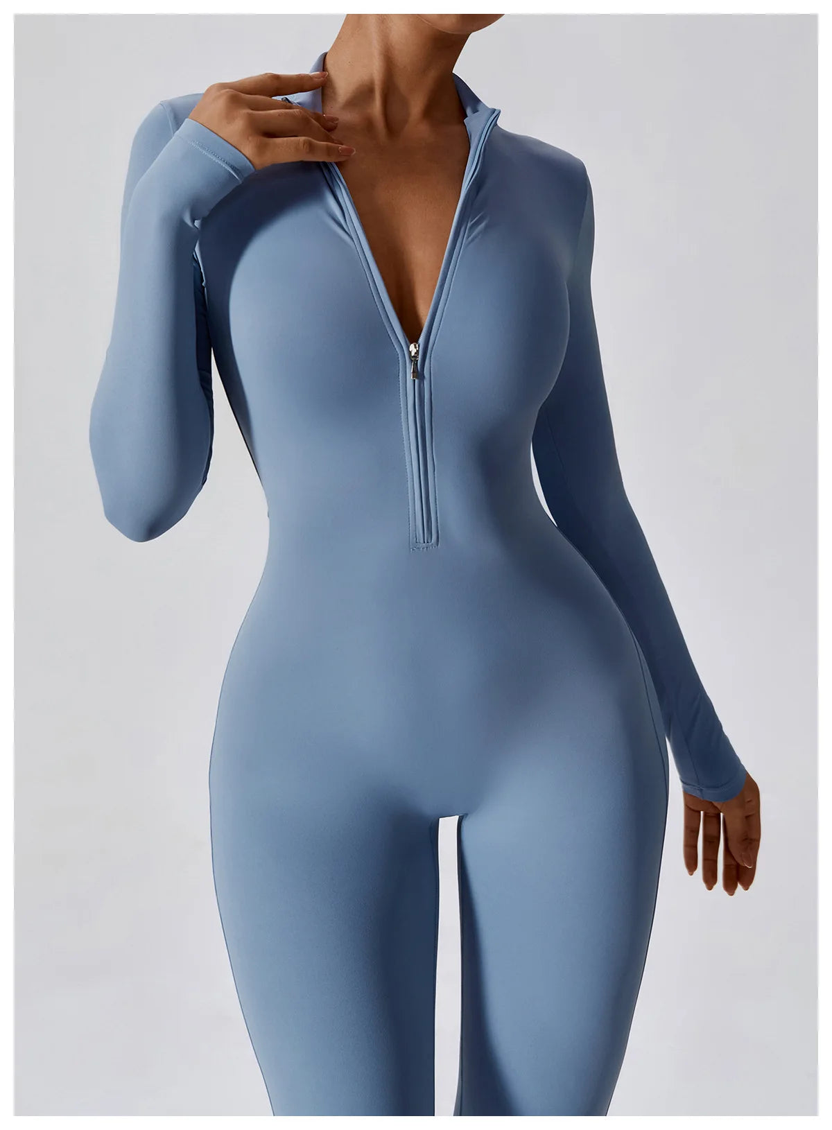 Zipper long sleeve Elastic One-Piece gym workout Bodysuit