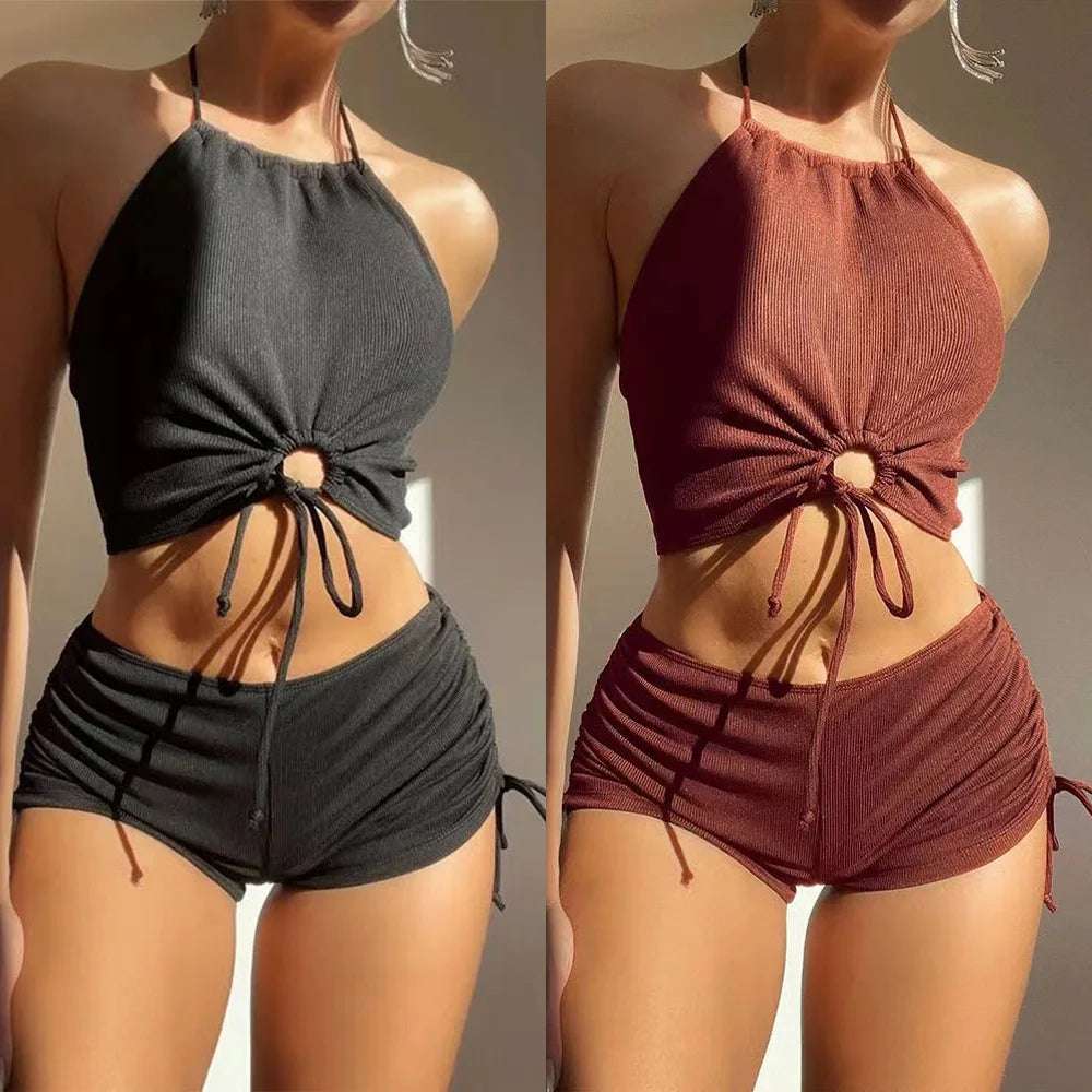 High Neck Two-Piece shorts and top swimsuit set