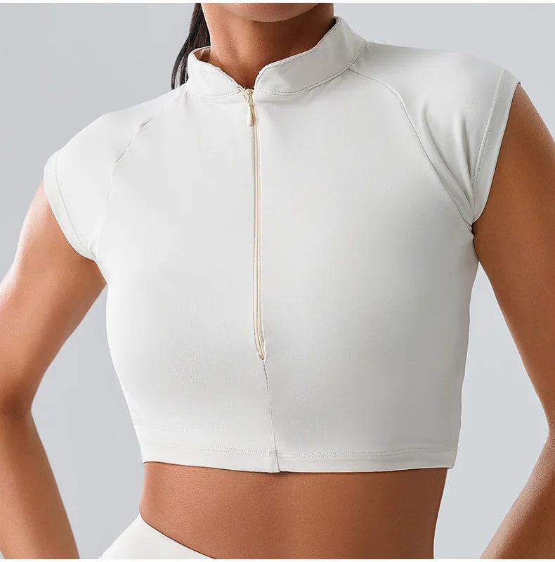 Zipper Short Sleeve Yoga gym Top