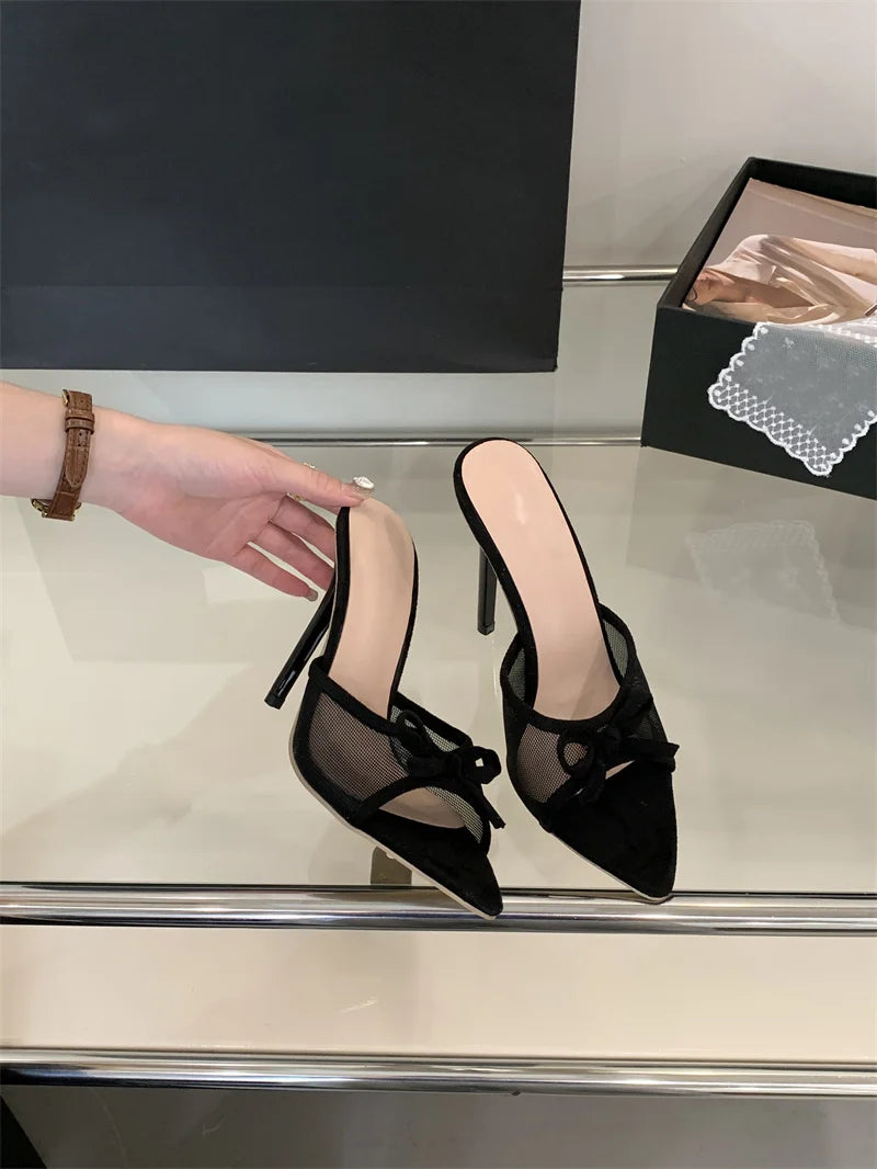 Mesh Pointed Toe Thin High Heel Sandals