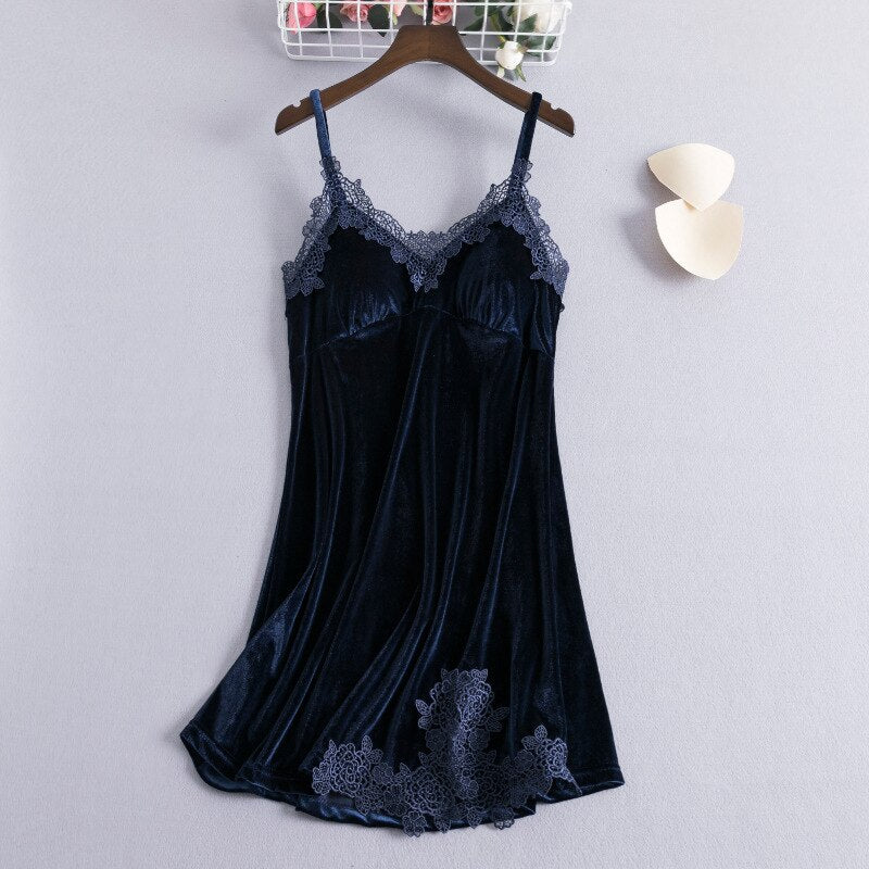 Velour lace Pyjamas Set Navy Blue - Pajamas