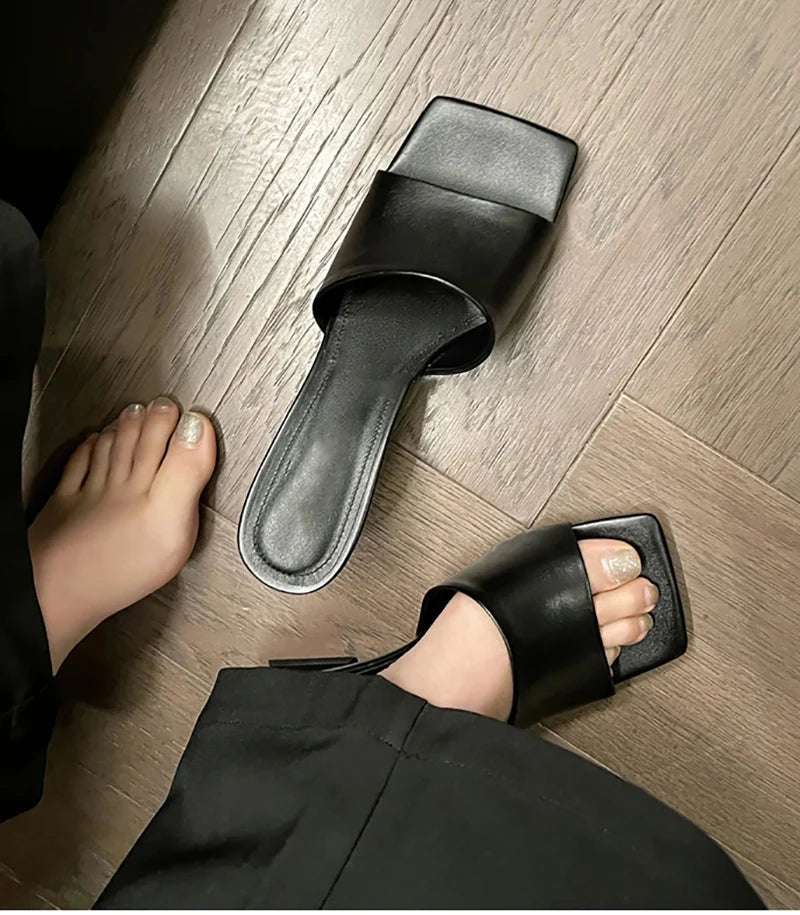 Wedges Heel Square Toe Slip On Sandals