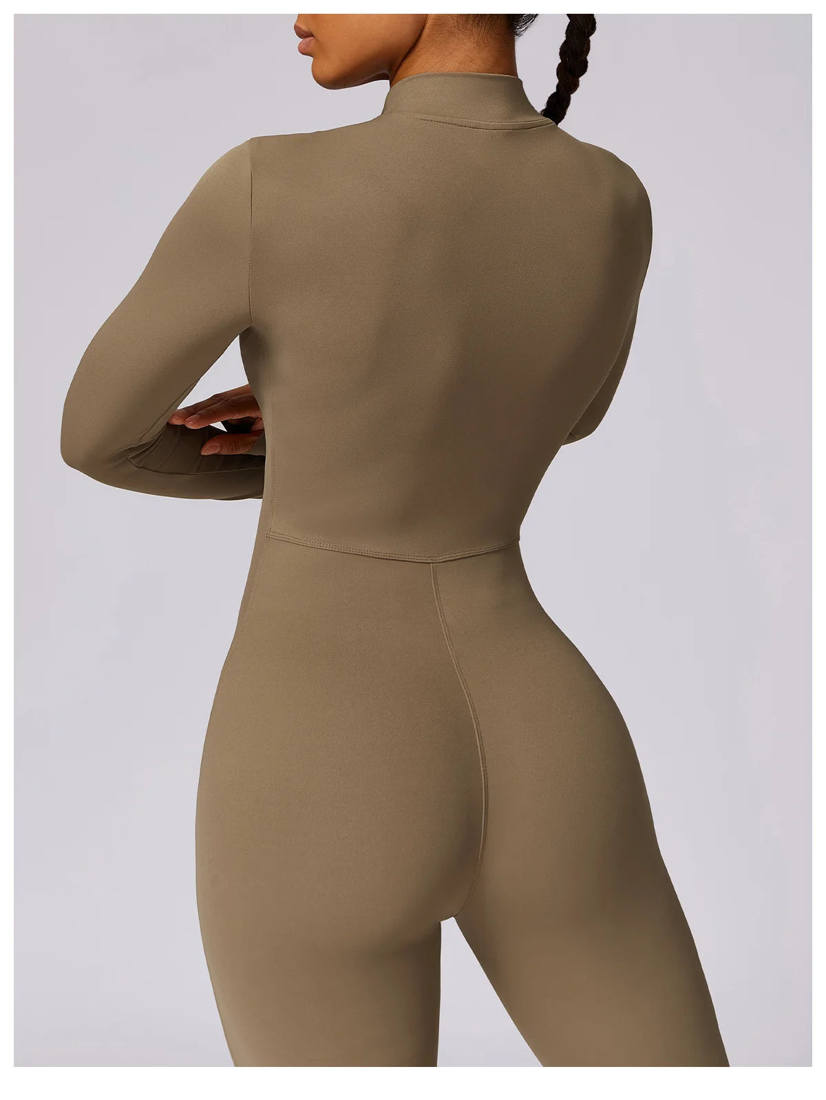 Zipper long sleeve Elastic One-Piece gym workout Bodysuit