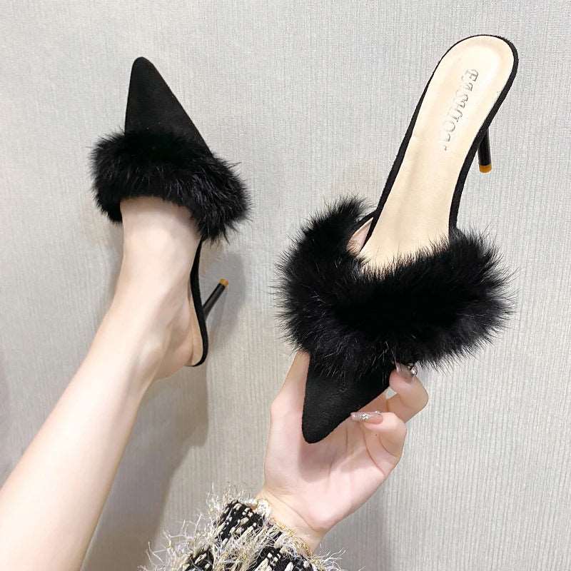 Kitten Heel with Fur Mules Shoes