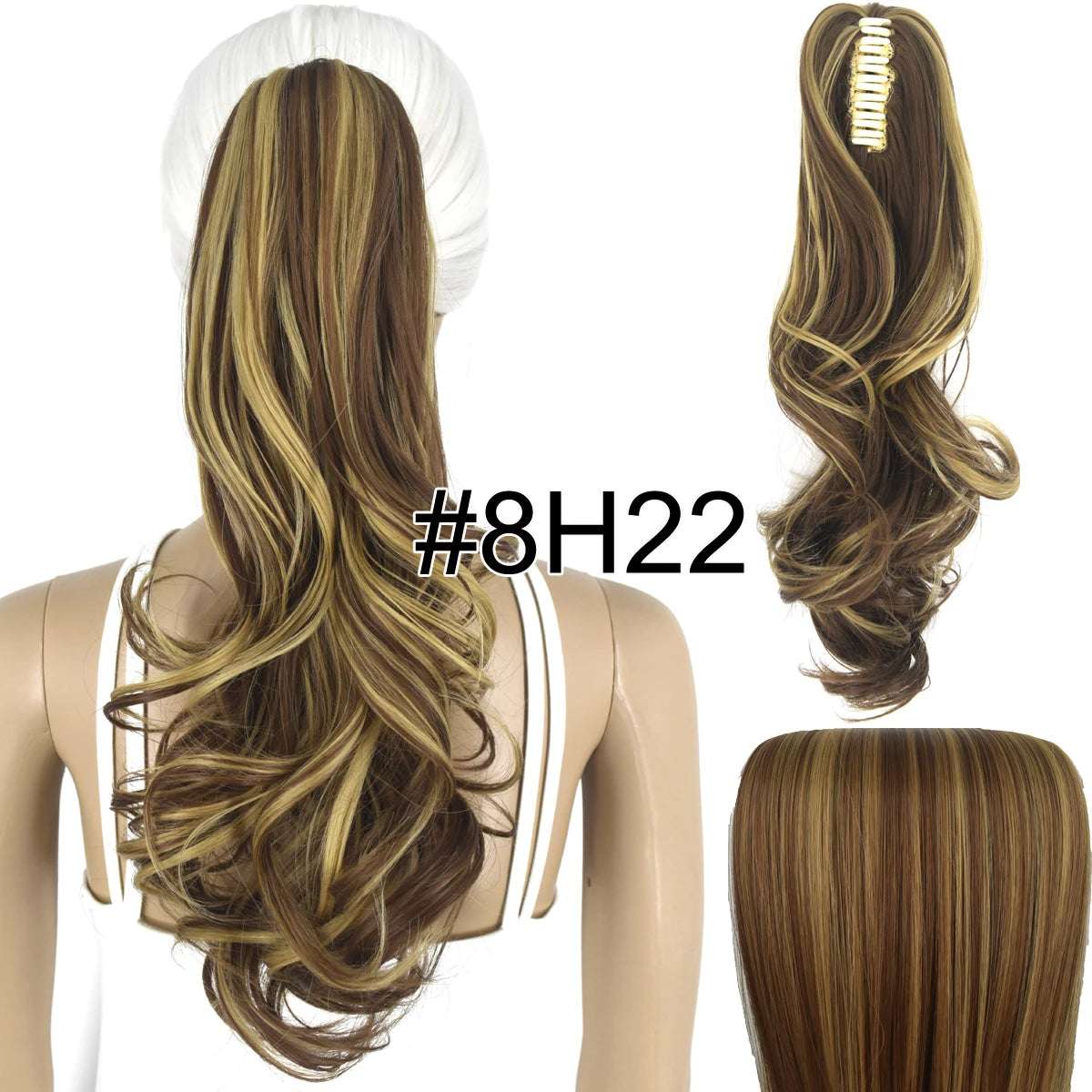 Synthetic Hair Heat Resistant 140gr Wavy Claw Clip in Ponytail hair extensions 8H22 Wavy 18inches