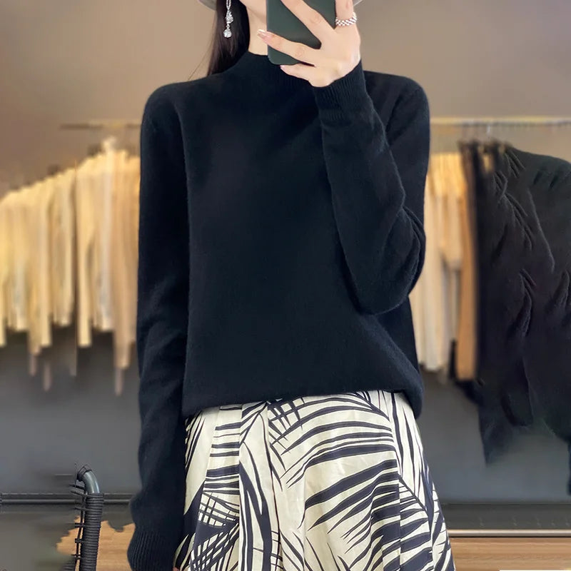 100% Merino Wool Sweater Women Knitwear black CHINA