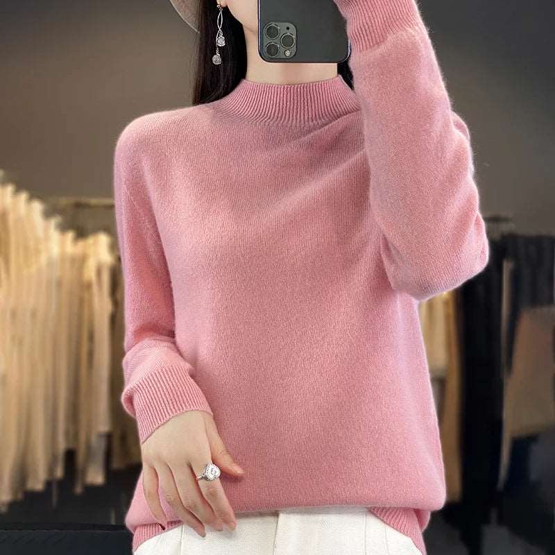 100% Merino Wool Sweater Women Knitwear Pink CHINA
