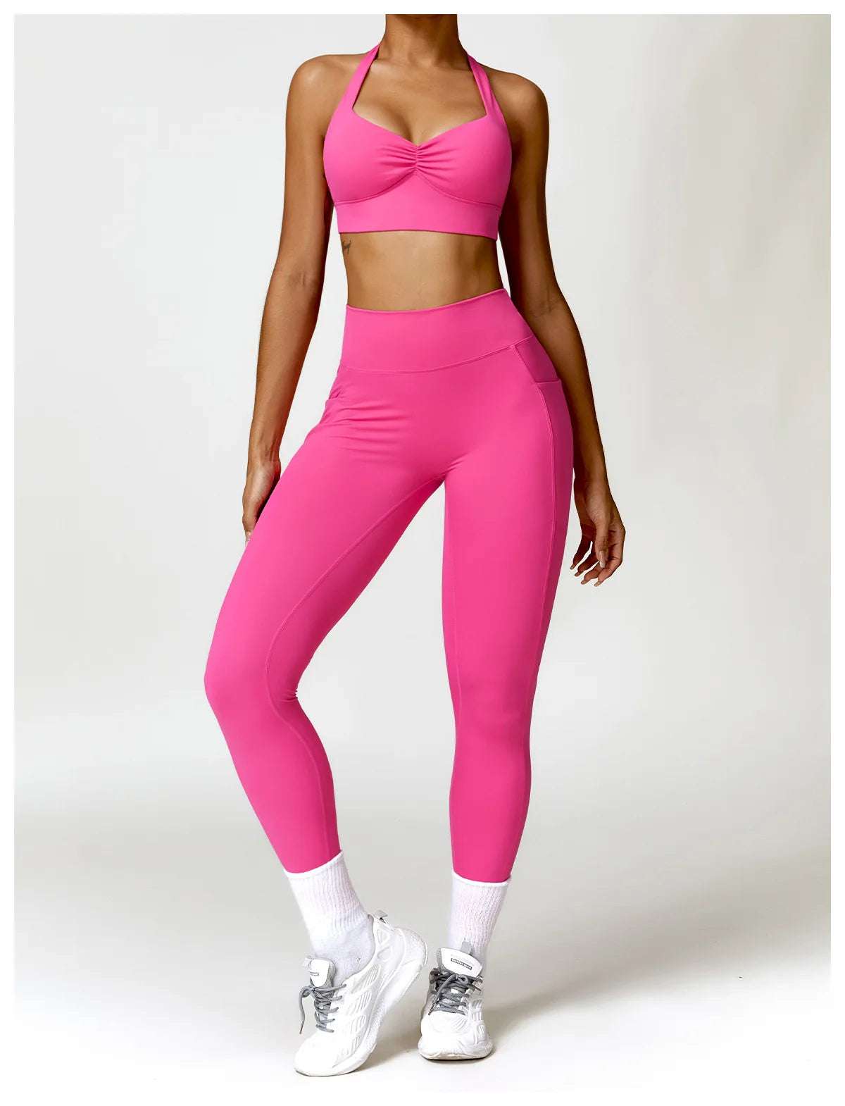 Halter neck push up ruched Sports Bra