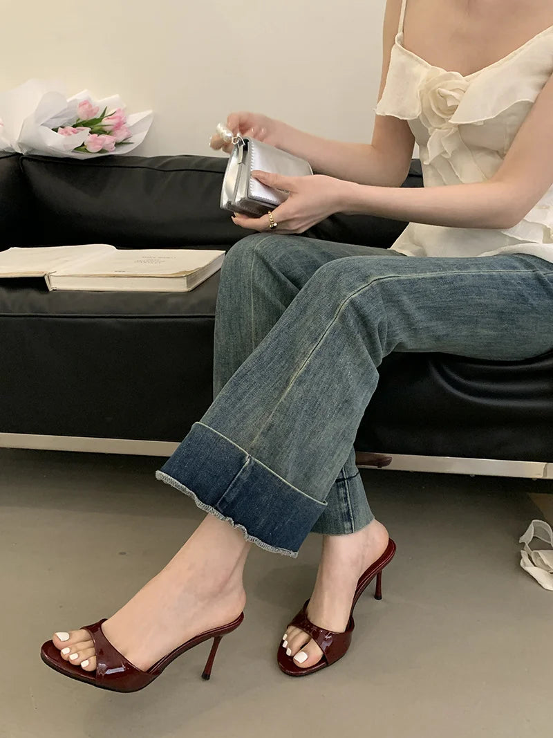 One band Patent Leather Mules High Heel Sandals