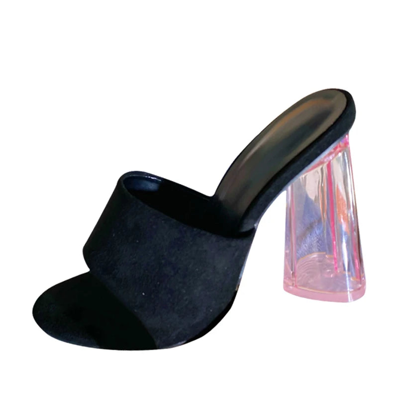 Summer Fashion quirky Transparent high Heel shoes Black-9