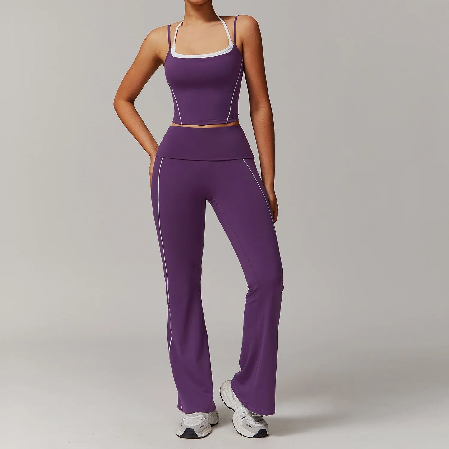 Bra & Flared high waisted leggings set Purple Set-1