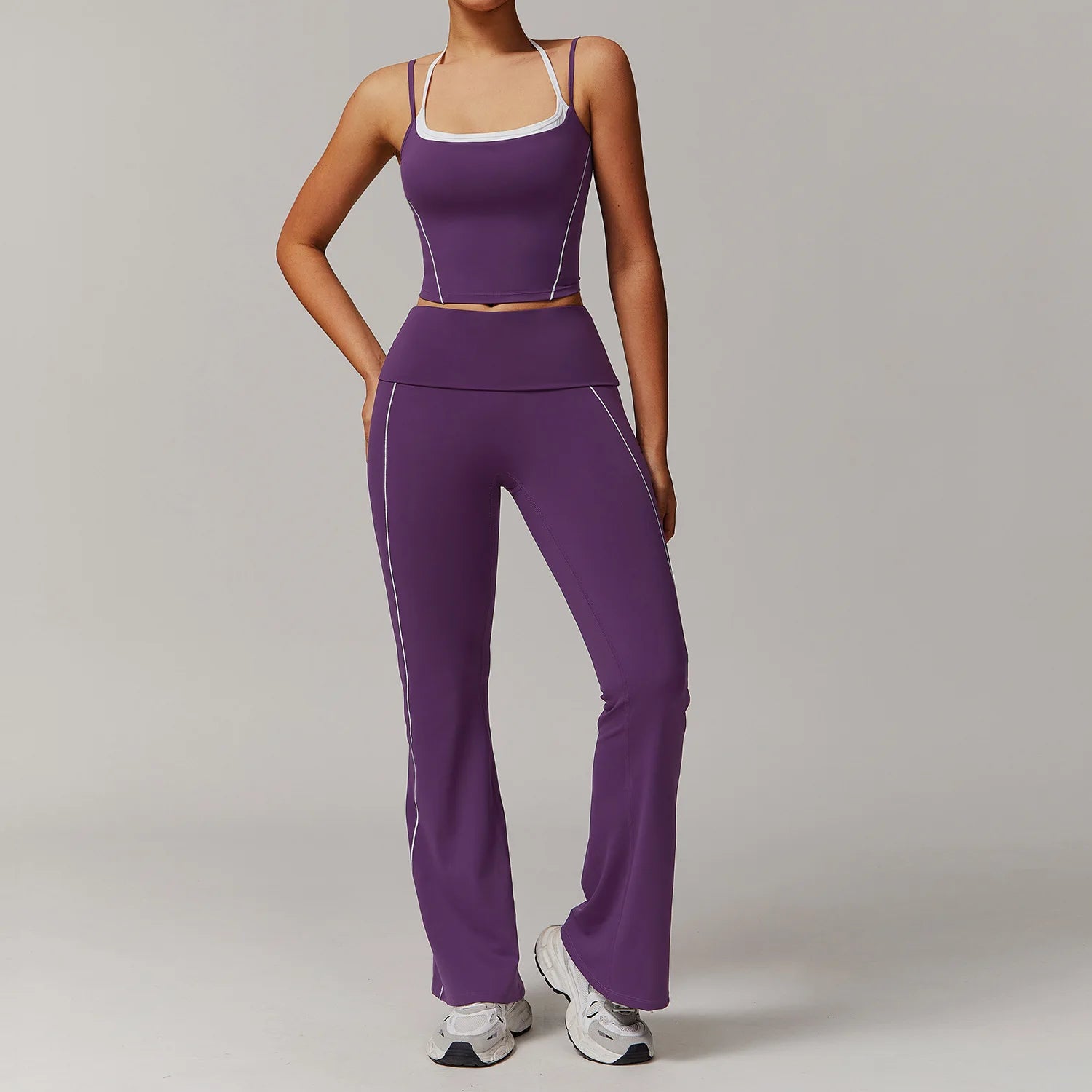 Bra & Flared high waisted leggings set Purple Set-1