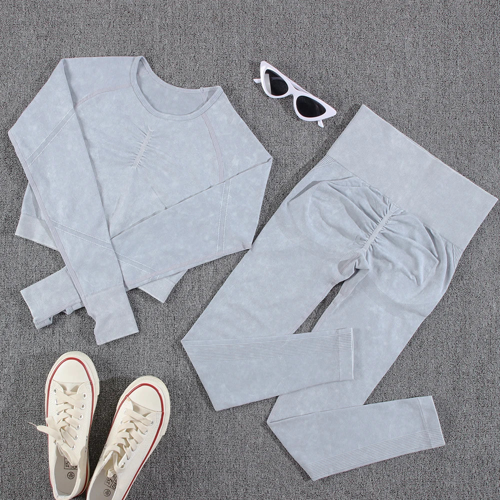 2 piece Gym Workout Yoga seamless high waist Set Lgrey set