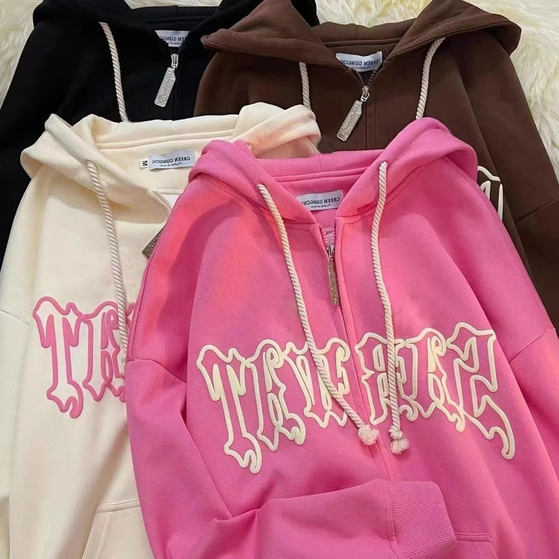 Women Vintage Zip Up Hoodies