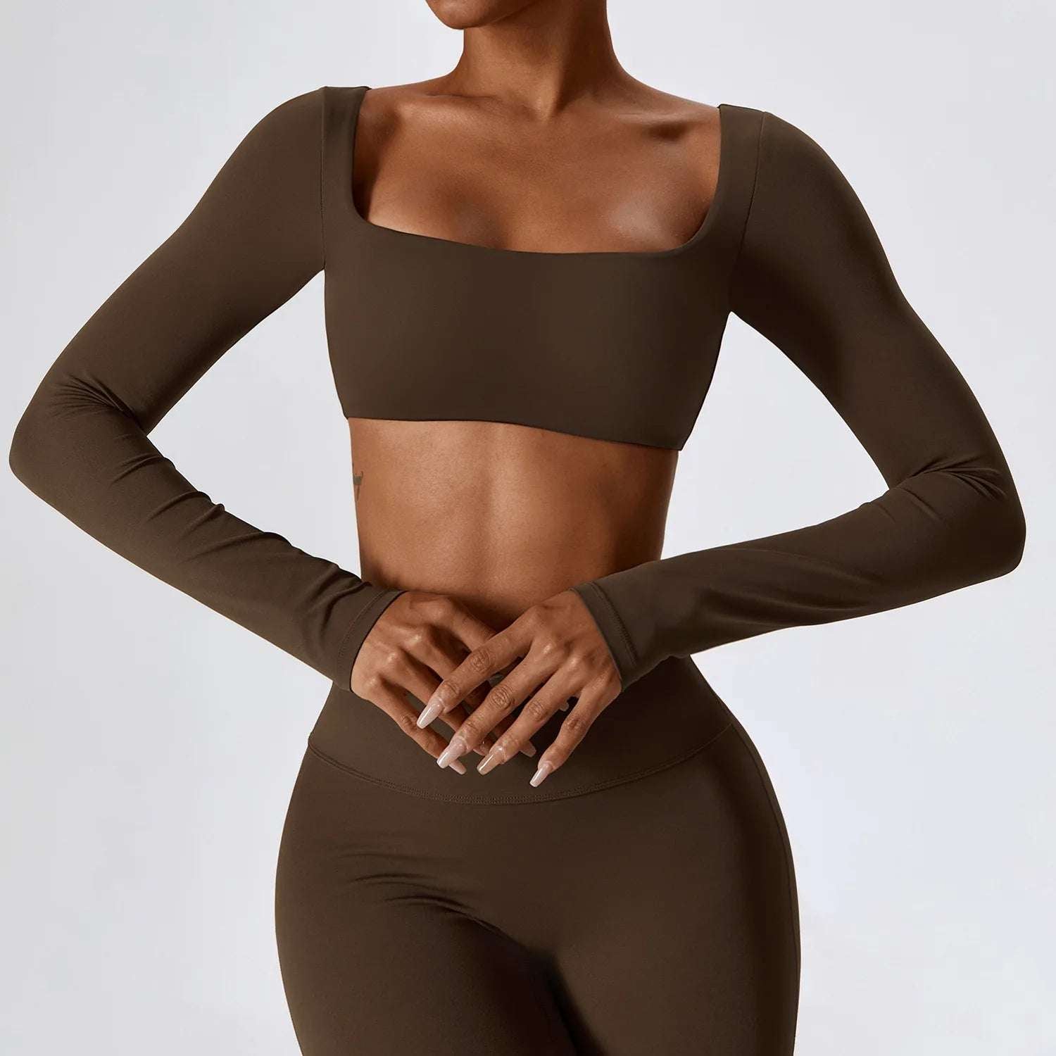 Long Sleeve square neck Workout Gym Top