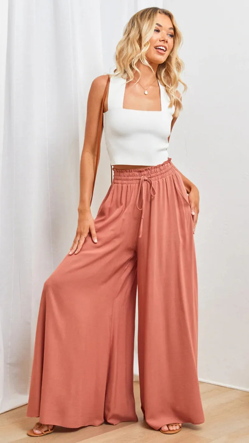 Spring Summer Wide Leg Trousers orange