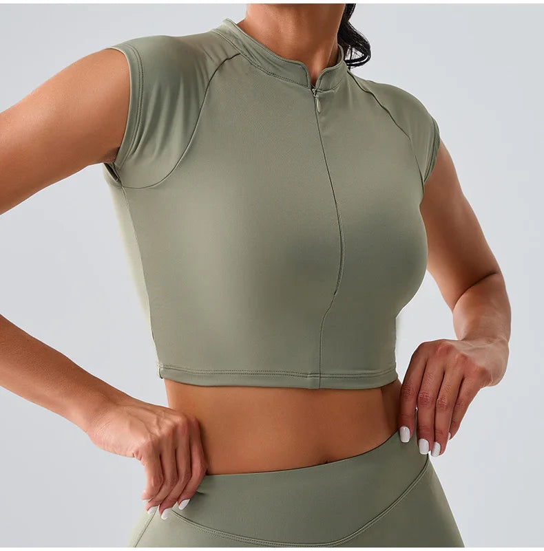 Zipper Short Sleeve Yoga gym Top