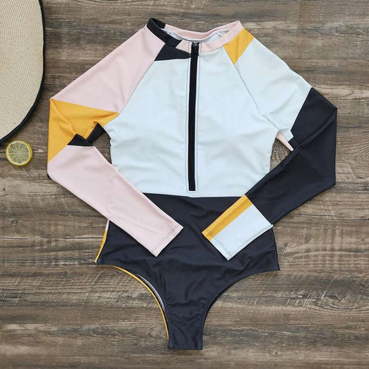 Long Sleeve Zipper Surf style One Piece swimsuit