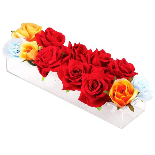 22 Holes Clear Rectangular Acrylic Flower Vase clear with LED light
