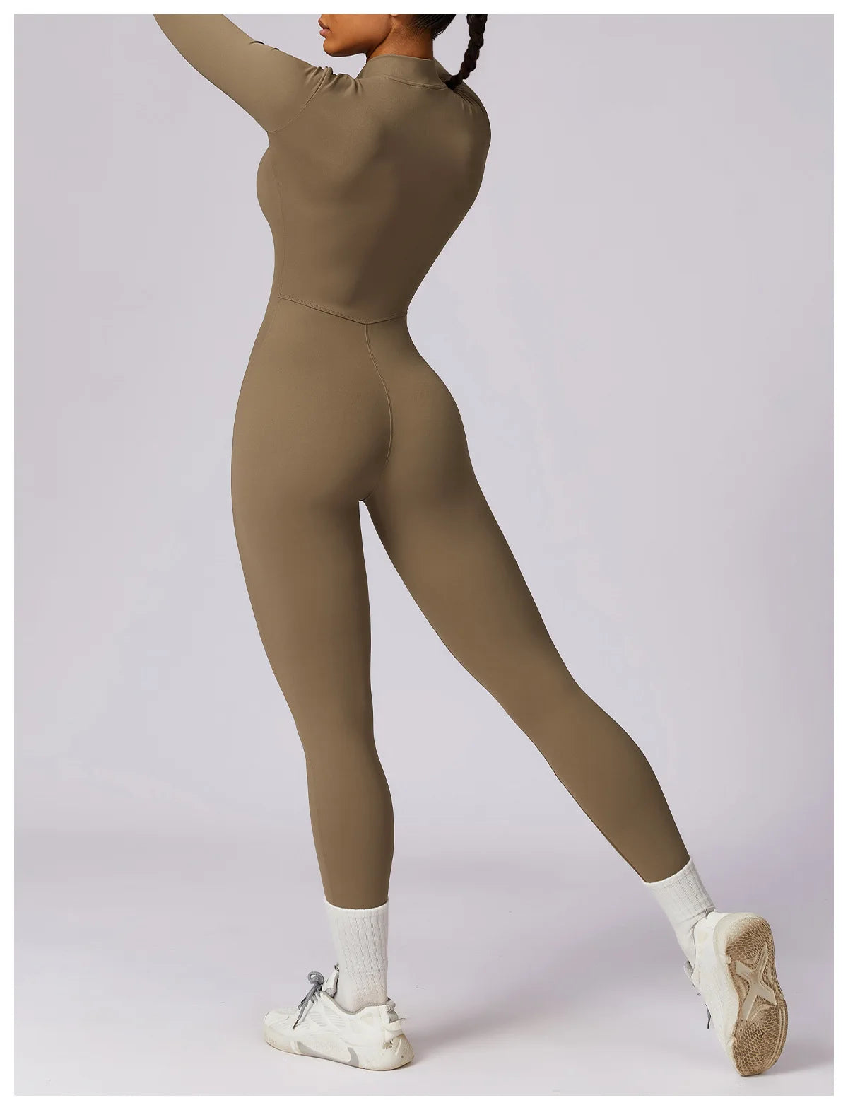 Zipper long sleeve Elastic One-Piece gym workout Bodysuit