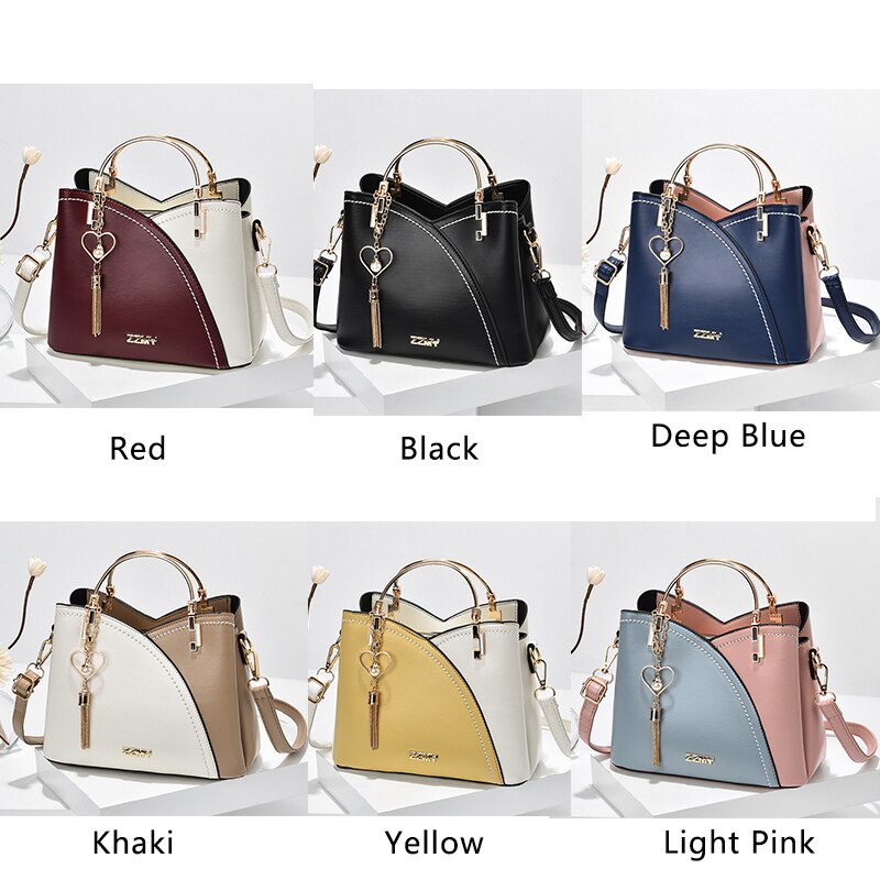 Women PU Leather Purse Block Handle Tote Bags