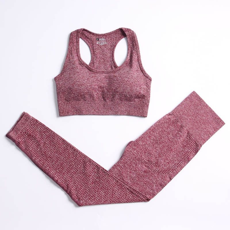 Women Vital Seamless Yoga Set wine red bra set