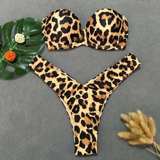 Push Up Bandeau classic Bikini Set leopard