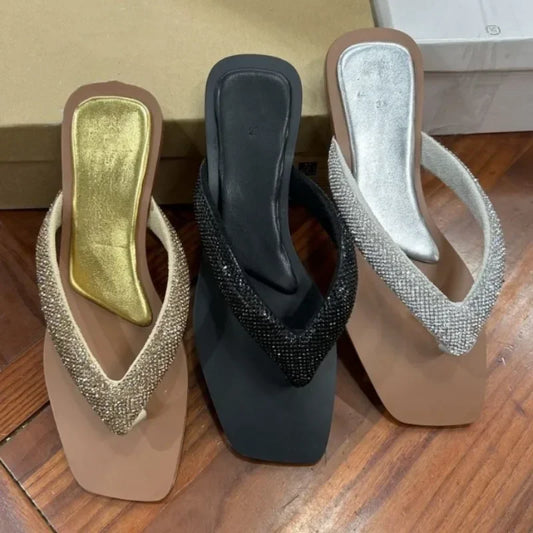 Toe post embellished flat heel sandals